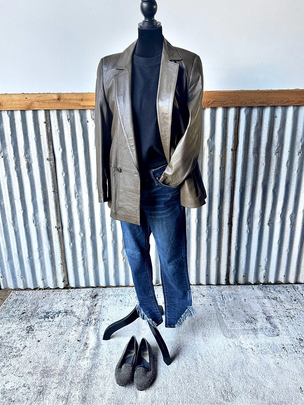 Vintage German Leather Blazer and Pants- Olive Green